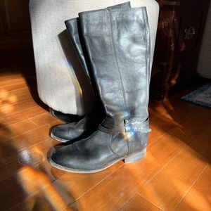 Frye Boot Co Melissa Belted Tall Black Leather Full Zip Size 8